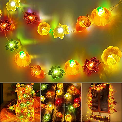 Turnmeon 13 Ft 40 Led Thanksgiving Lights Decoration, 3D Fall Pumpkin Maple Acorns 3 In 1 Strings Lights Fall Decorations Battery Operated Fall Garland Lights Autumn Halloween Decor Home Indoor Party #TOP10