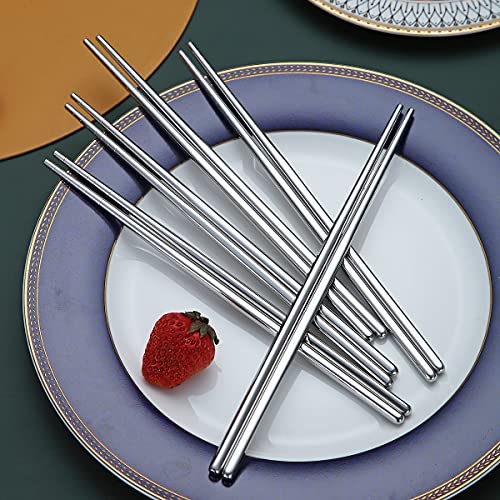 10 Pairs Reusable Chopsticks, Stainless Steel Metal Chop Sticks, Japanese Chinese Korean Chopstick Dishwasher Safe, 8.9 Inch (Silver / Chop sticks) - Thumbnail 4