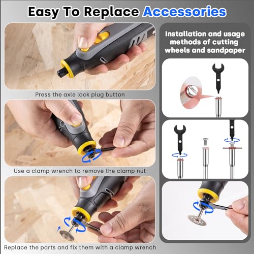 Enventor Cordless Rotary Tool, 8V 2000mAh Rechargeable Rotary Tool Kit, 5 Variable Speed, 5000-30000RPM, 125PCS Accessories for Carving, Sanding, Polishing, Cutting, Drilling and DIY Crafts 6 Enventor Cordless Rotary Tool, 8V 2000mAh Rechargeable Rotary Tool Kit, 5 Variable Speed, 5000-30000RPM, 125PCS Accessories for Carving, Sanding, Polishing, Cutting, Drilling and DIY Crafts - Image 6