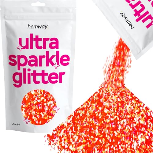 Hemway Ultra Sparkle Glitter Fluorescent Peach Orange 100g Chunky