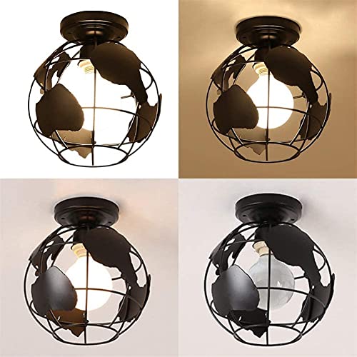 Lámpara de sombra mapamundi en metal negro con acabado industrial retro 4
