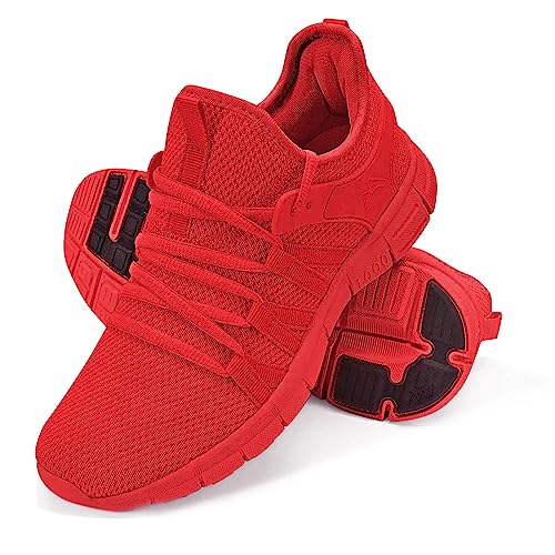 INZCOU Running Walking Shoes Lightweight Tennis Shoes Non Slip Gym Workout Shoes Breathable Mesh Walking Sneakers Red 9women / 8men