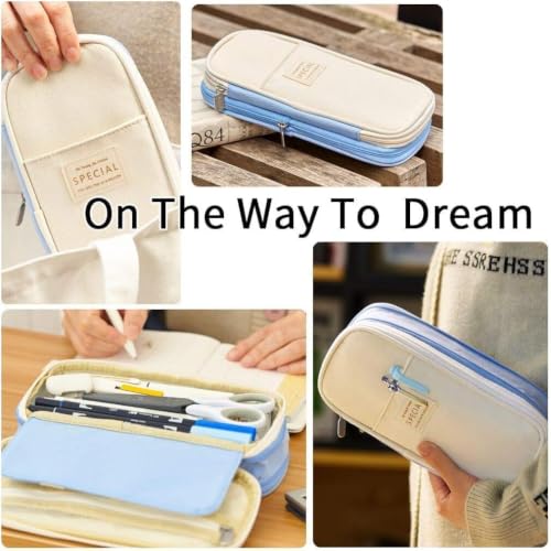 Image of Kawaii Cute Aesthetic Pencil Case for Girls & Boys | 3 Layer 6 Compartment Large Capacity Pencil Pouch with Zipper | Cartoon Stationery Organizer Bag for Students & Kids