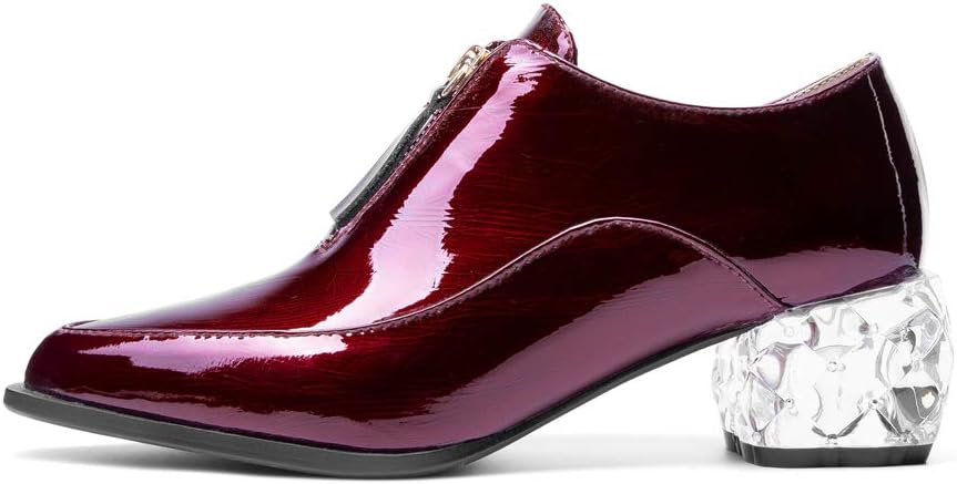 TinaCus Patent Leather Women's Handmade Pointed Toe Unique Transparent Mid Heel Zip Up Stylish Pumps