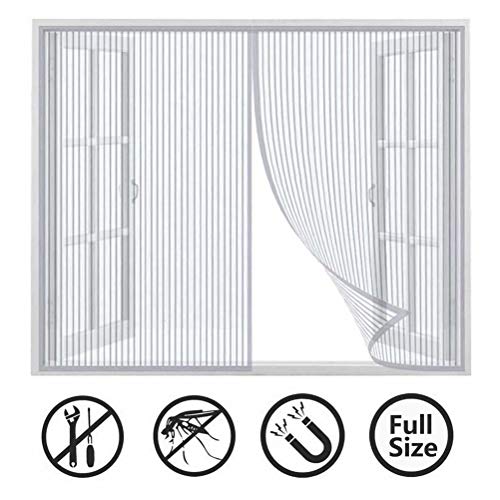 CHENG Magnetic Insect Door Screen 175x205cm, Heavy Duty Mesh Curtain, Self Closing Magnetic Seal Full Frame Mounting Tape, for Window Mesh, White