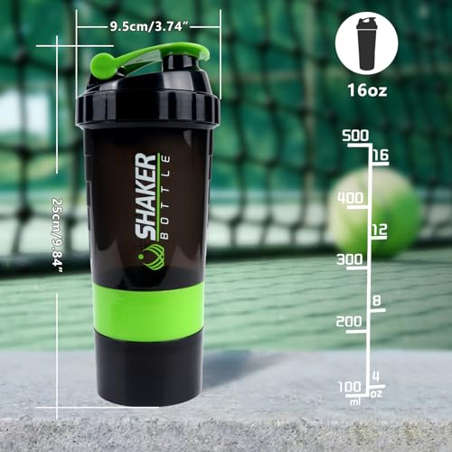 Image of XTK Shaker Bottle 16OZ Protein Shaker Bottles with Mix Ball Portable Sports Water Bottle Leak Proof GYM Cup for Protein Mixes with Storage & Pill Organizer, Ideal for Pre Workout,BPA Free (Green)