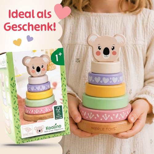 Merle Toys Holz Stapelturm ab 1 Jahr, Baby Stapelturm Holz, 100% FSC, Koala – Ansicht 6
