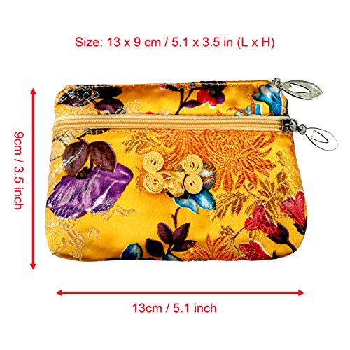 Image of HUAMULAN 6 PCS Chinese Silk 2 Zippers Coin Purse Bag Brocade Wallet Lipstick Container Jewelry Embroidered Pouch Bag Make Up Organizer