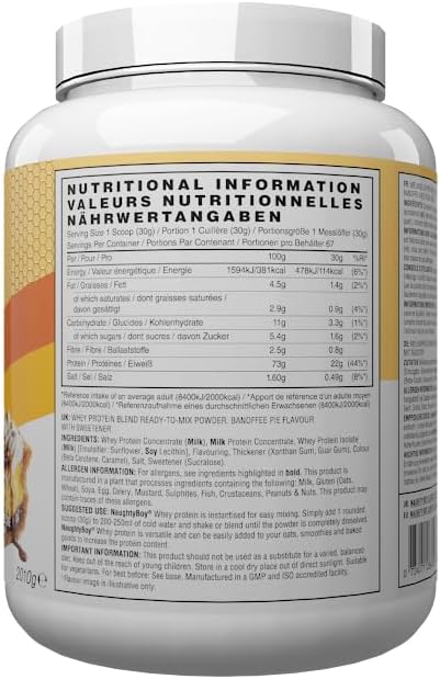 Naughty Boy Advanced 100% Whey Protein Powder, 2010g, 22g Protein Per Serving, 67 Servings, High Protein Shake for Muscle Growth & Recovery, Low Sugar, Banoffee Pie
