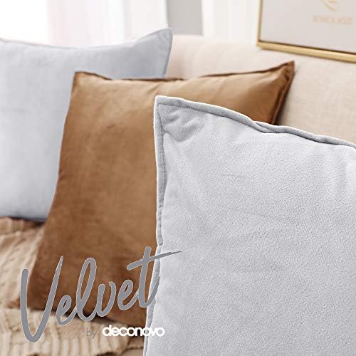 Deconovo Set of 2 Crushed Velvet Cushion Covers 40cm x 40cm 16x16 Inches Flanges Throw Pillow Cases for Sofa with Invisible Zipper Baby Grey