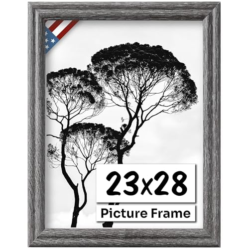 Barnwood Gray 23x28 Picture Frame .75" Inch Wide - Handmade American Solid Wood Picture Frames with Preinstalled Hangers and UV Blocking Plexiglass Frames