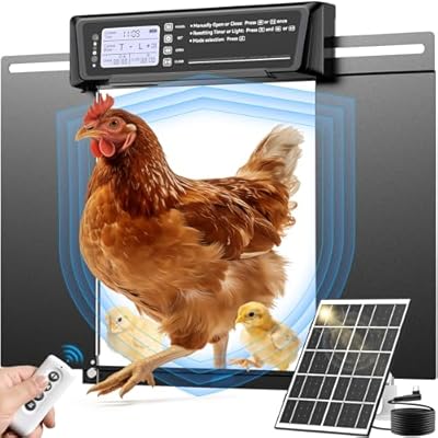 Automatic Chicken Coop Door Large Size, 7W Solar Powered with Timer & Light Sensor, Anti-Pinch Safety Chicken Door, Remote Control, Predator-Proof Aluminum Door for Poultry, Ducks & Chickens