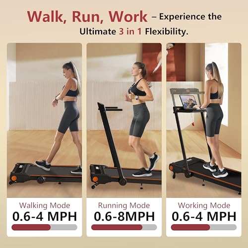 Image of Treadmill with Incline, 3 in 1 Under Desk Treadmill Walking Pad with Removable Desk Workstation 3.5HP Foldable Compact Walking Treadmills for Home Small Office with Wristband Remote Control