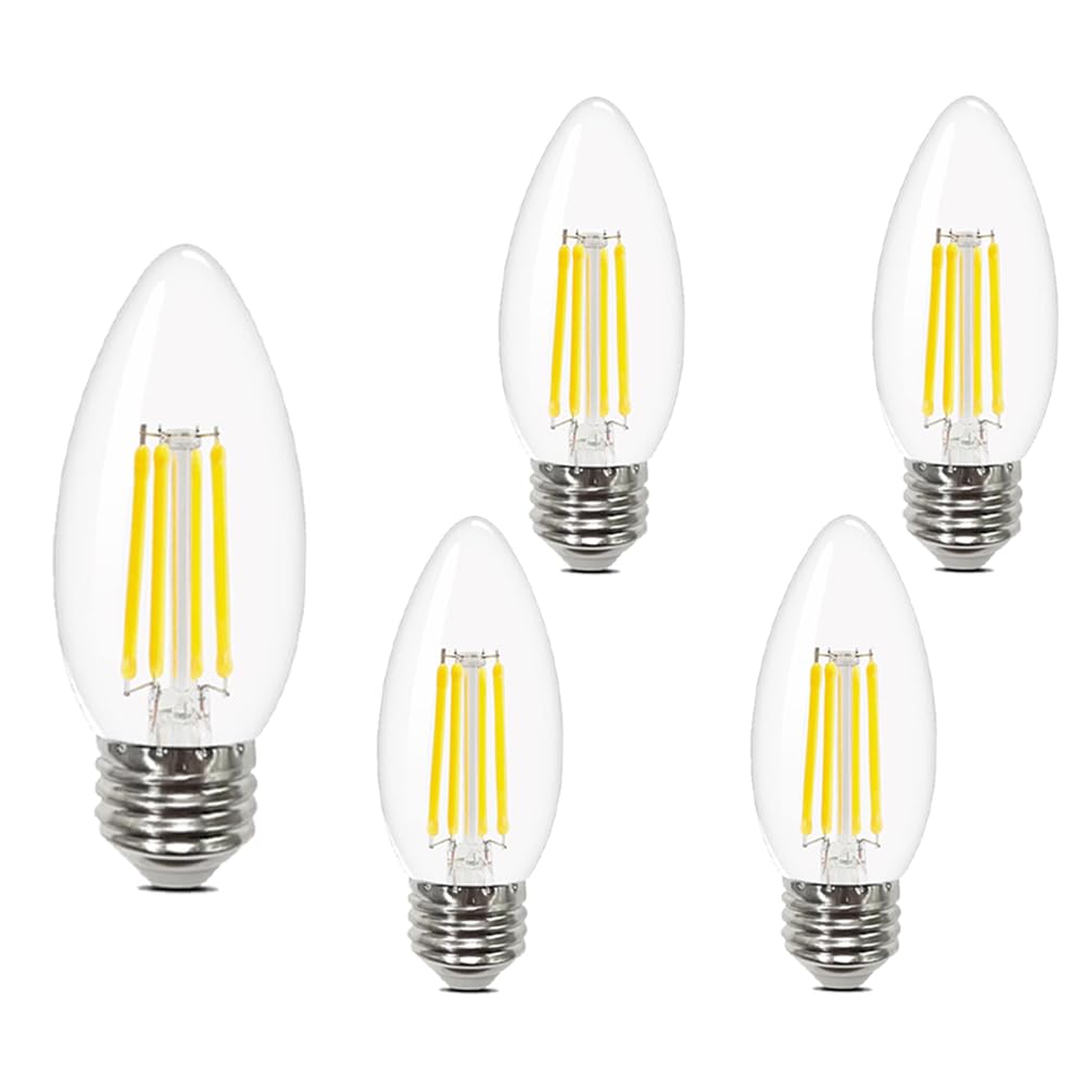 YELANGU E27 LED Candle Bulbs C35 6W 6000K White Light, Pack of 5