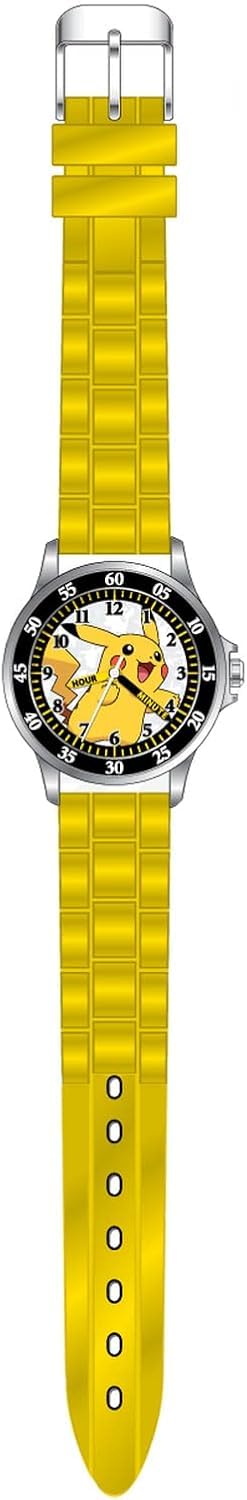 Accutime Analoge Kinderuhr im Pokemon Design, Zeitlernuhr mit beschrifteten Zeigern, verstellbares leichtes Acryl-Armband, Gelb