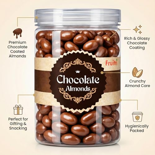Image of Fruitri Chocolate Almonds 200g | Premium Almonds Coated with Rich Chocolate | Crunchy & Delicious Snack | Perfect for Gifting & Everyday Indulgence | Jar Pack