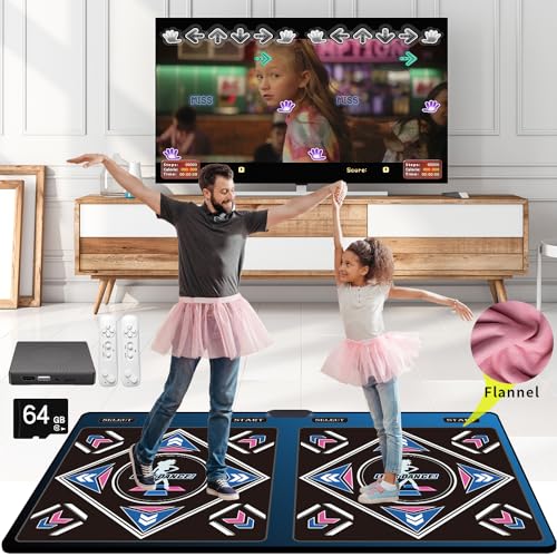 Alfombra de baile doble para niños y adultos, 64 GB, juegos de baile fitness con modo MV/3D/cómic,899 juegos,650 canciones,75 MVs,para TV HDMI,material de franela premium, regalo para niños