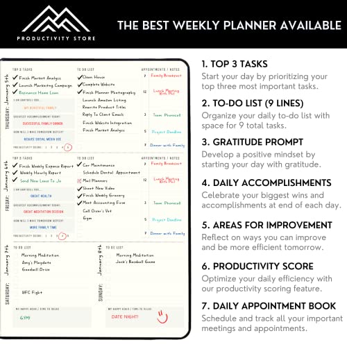 Planner 2023-2024 Pro Max - Best Daily, Weekly & 2023-2024 Monthly Goal & Productivity Planner | 1 Year Undated Daily Planner 2023-2024 For Women & Men | Increase Productivity & Happiness | Hardcover (Black, Large A4 8.5X11 Inches) #TOP2