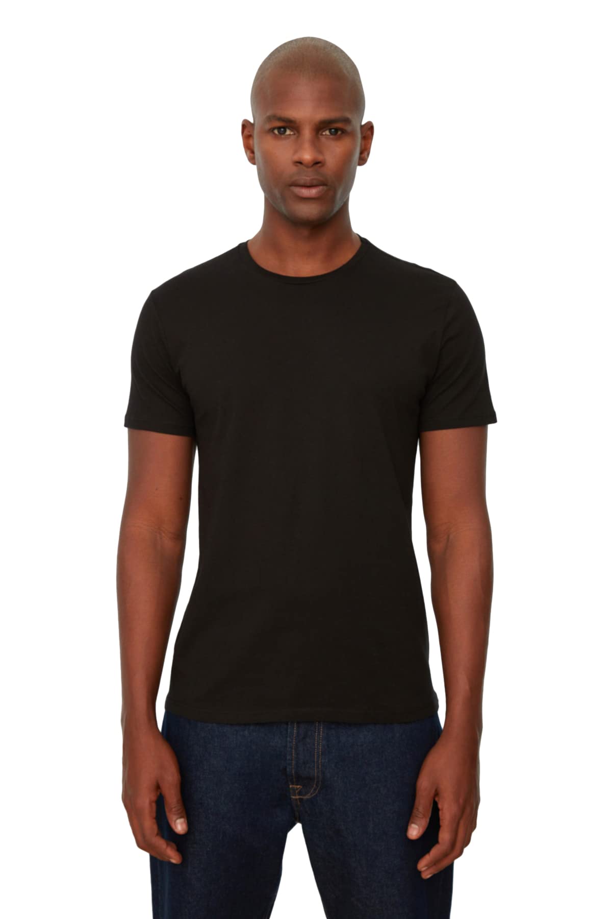 Trendyol Man Basic Slim fit Basic Crew Neck Knitted T-Shirt,Black,S