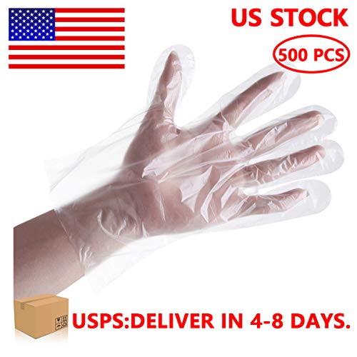 500 Pcs Disposable Plastic Gloves - Latex Free Powder Free Clear Polyethylene Gloves Non-Sterile for Cooking, Food Handling, Kitchen, BBQ, Cleaning – Clear, One Size Fits Most