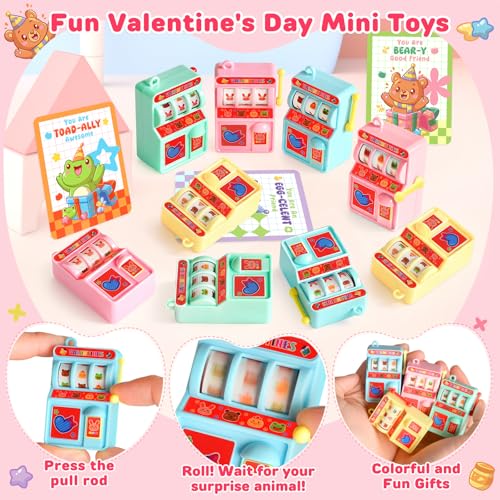 Jyusmile Valentines Day Cards for Kids School - 24 Pack Mini Slot Machine Toys, Valentines Day Gifts for Kids, Valentine Party Favors, School Classroom Exchange Prize for Boys Girls