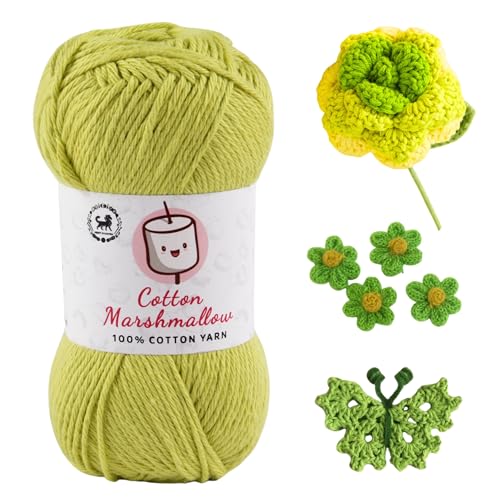 Image of NESTNHAVEN Cotton Marshmallow 100% Cotton Yarn - (50 g, 130 m) - Luxury Yarn for Crochet, Amigurumi, Embroidery, Toys, Garments, Flowers and Hobby Projects (Parrot Green)
