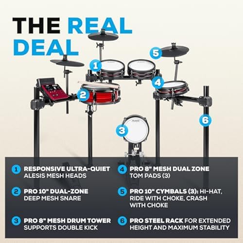alesis nitro pro electric drum set with dual zone quiet mesh pads 500 authentic bfd sounds bluetooth drumeo usb midi double kick compatible