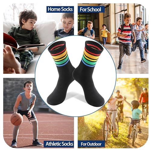 Image of Welwoos 6 Pairs Kids Boys Girls Socks Athletic Basketball Youth Sport Crew Cotton Breathable Soft Socks