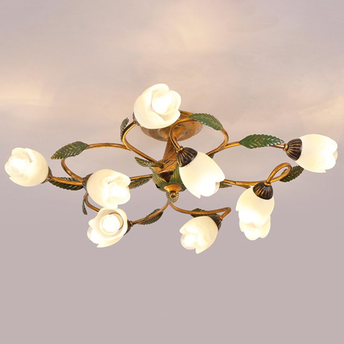 KXEcoLife e14 American retro ceiling lamp, country pastoral chandelier, modern simple living room creative flower for bedroom and restaurant lighting,A,10 heads