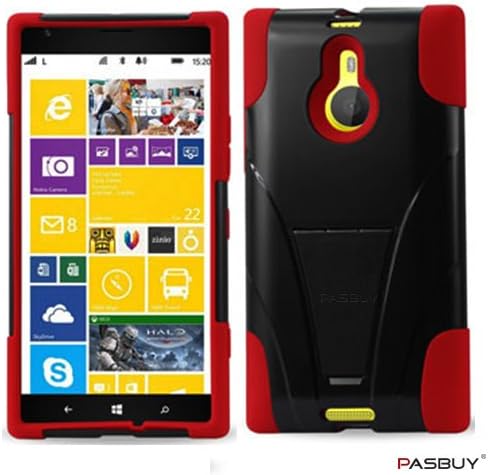 PASBUY Red/Black Premium Hybrid New Type Kickstand Silicon Case and Plastic Cover Retail Packaging For Nokia Lumia 1520