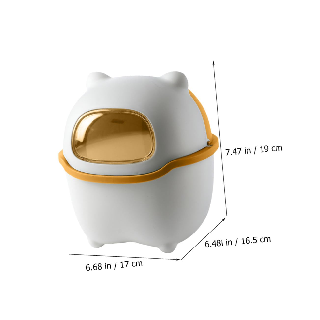 Mini Trash Can with Lid, Cute Cartoon Bear Flip-top Desktop Garbage Bin, Small Wastebasket for Bedroom and Office, 1pcs White and Yellow
