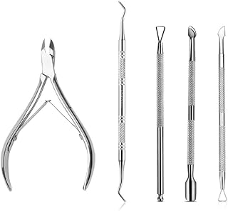 5PCS Premium Cuticle Nippers Pusher Manicure Tools Set, JASSINS Professional Ingrown Toenail File, Cuticle Remover Trimmer Cutters Tool Gel Nail Art Kit