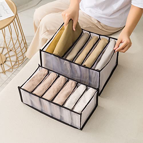 Wardrobe Clothes Organizer,7 Grids Washable Clothes Organizer for Folded Clothes, Mesh Clothes Storage Organizer Separation Box for Jeans, Leggings, Underwear, Socks, T-shirts (Grey, Medium+Large)