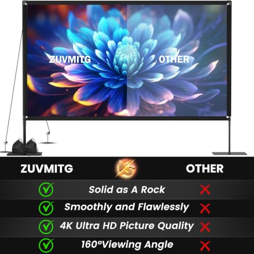 Image of 150inch Projector Screen with Stand Portable Projector Screen Outdoor Indoor Front /Rear16:9 4K HD with Carry Bag Sandbag- Movie Screen for Backyard Moive Night, Camping, Theater