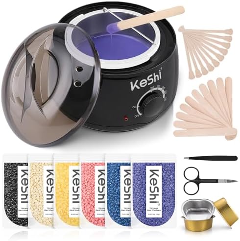 KeShi Waxing Kit, Painless Hair Removal Wax Warmer with 6 Bags Hard WaxBeans for Full Body, Legs, Face, Eyebrows & Bikini— Ideal for Both Women & Men