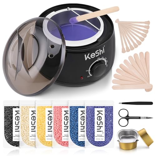 KeShi Waxing Kit, Painless Hair Removal Wax Warmer with 6 Bags Hard WaxBeans for Full Body, Legs, Face, Eyebrows & Bikini— Ideal for Both Women & Men