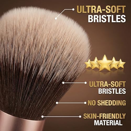 Image of 17Pc Makeup Kit Set - Premium 13-Piece Makeup Brush Set with 3 Makeup sponges & 1 Color-Removal Sponge - Soft Synthetic Bristles, Rose Gold & Cream Design with Velvet Travel Pouch - Complete Professional Beauty Tools (Coffee Edition) (Clean sponge and makeup puffs , color may vary or multicolour)