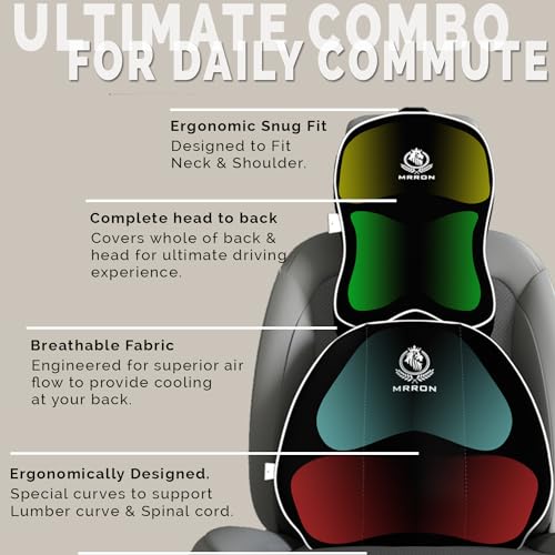 Image of MRRON Orthopedic Memory Foam Lumbar Backrest & Neck Rest Cushion for Car Seat - Ergonomic Car Back & Neck Support Pillow Combo - Pain Relief for Long Drives, Sciatica, Posture (Black, Spine Support)