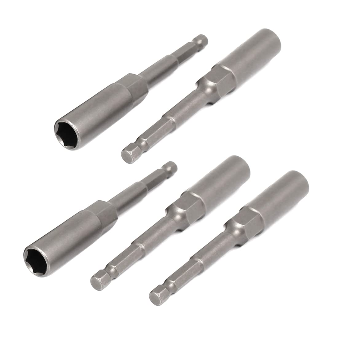 Uxcell Grey Sourcingmap 102Mm Length 7Mm Hex Shank 10Mm Hexagonal Deep Socket Nut Driver Bit Gray 5Pcs