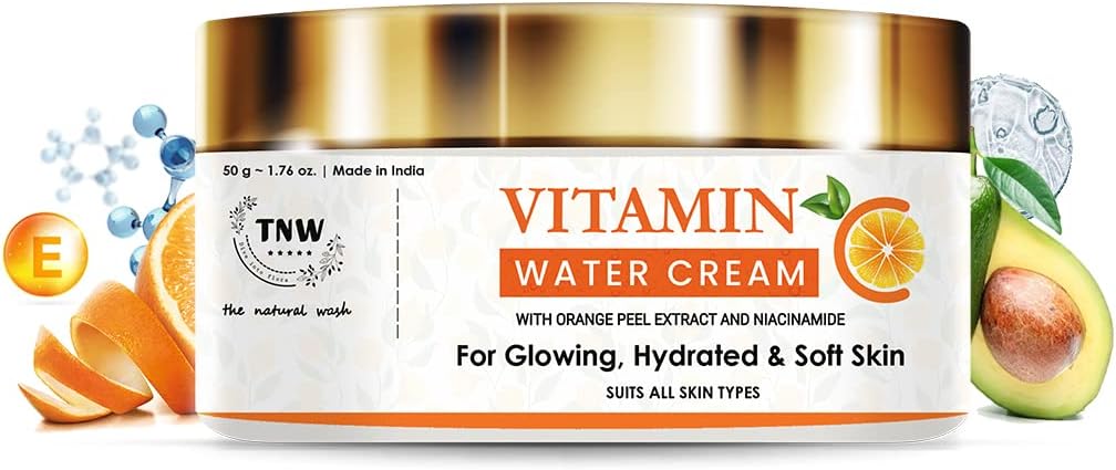 TNW-THE NATURAL WASH Brightening Moisturiser, Serum Gel, Infused with Vitamin C & Orange Peel Extract, Niacinamide & Hyaluronic Acid