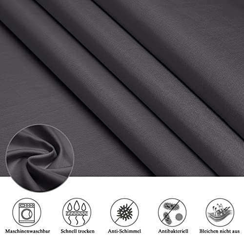 EurCross Dunkelgrau Waschbar Duschvorhang 180 x 200, Wasserdicht Dusch Vorhang für Badewanne und Dusche im Badezimmer, Antischimmel Antibakteriell Textil Stoff Badvorhang mit 12 Ringen