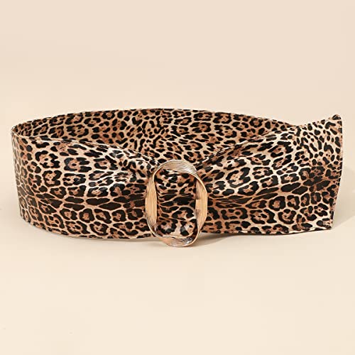 Women's Wrap Wide Cinch Belt Vintage Faux Leather Leopard Print Waist Belt Waistband for Dress2