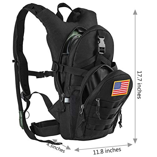 Gelindo Military Tactical Hydration Backpack with 2L Water Bladder Light Weight, MOLLE Tactical Assault Pack for Hiking Biking Running Walking Climbing Outdoor Travel(Black)