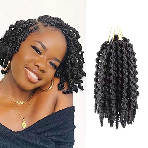 3 Packs Short Curly Spring Pre-Twisted Braids Synthetic Crochet Hair Extensions 8 inch Pre-Twisted Passion Twist Crochet Hair Kinky Twist Crochet Hair for Black Women、Kids(15 strands/pack 1B)