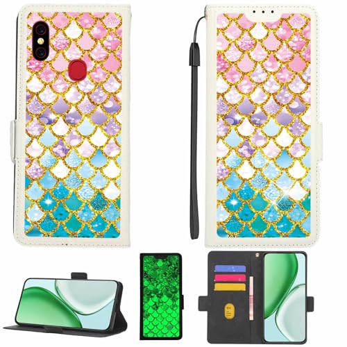 Kinetijy Case Compatible for UMIDIGI F1 Phone Case Flip Cover [with Tempered Glass Screen Protector][RFID Blocking][Gold Glitter+Luminous] LPT-YL