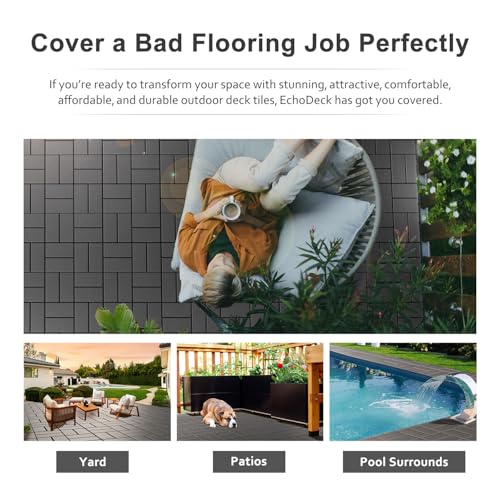 EchoDeck Interlocking Deck Tiles,54 Pack Patio Tiles Outdoor Interlocking All Weather,Patio Deck Tiles,12"x12",8 Slat,Sturdy Base,Highly Durable,Stylish,Non-Slip,Faster-Drying,Efficient,Dark Grey by EchoDeck - Used condition - Image 5