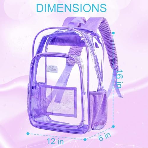 AGSDON Clear Backpack, Heavy Duty Transparent Bookbag, See Through PVC Backpacks for Women Men, Purple, 16x6x12 Inch (Pack of 1), Daypack Backpacks