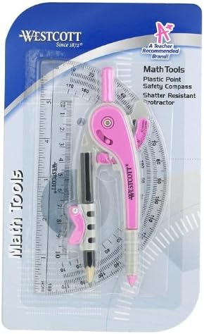 Westcott 14558 2-Piece Compass and Protractor Set with New Plastic Pencil for Math, Geometry