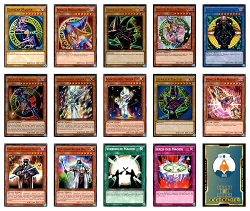 Yu-Gi-Oh! Magier-Kartenset - 14 Karten - Deutsch - Yugi\'s Legendary Decks - Unlimited - Yugioh - mit RC-Fieldcenter