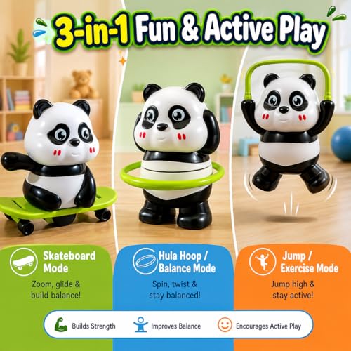 Image of 3-in-1 Panda Toy with Skateboard, Hula Hoop and Jump Modes, Durable Plastic, Lightweight, Indoor and Outdoor Active Play